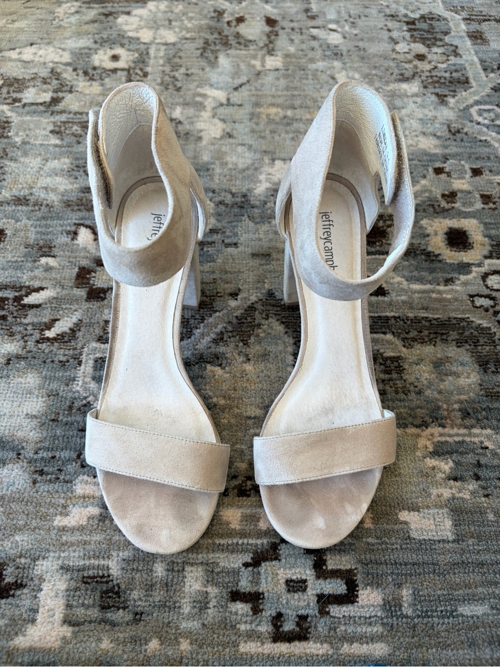 Jeffrey Campbell Light Beige Suede Open-Toe Ankle-Strap Heels